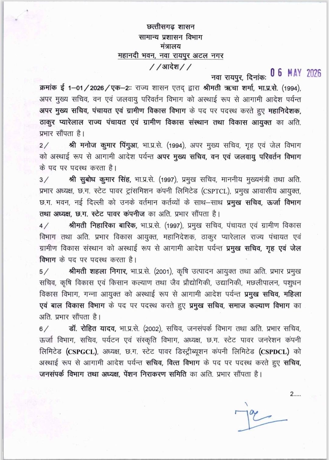 Chhattisgarh IAS Transfers 